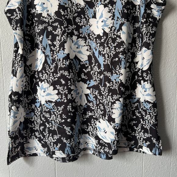 Fantaslook Top Women Large Dark Floral Stretch Minimalist Career Workwear Casual - Picture 7 of 12